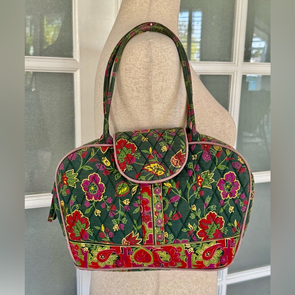 Ten Bears Quilted Floral Cotton Handbag Boho Satchel Green Pink